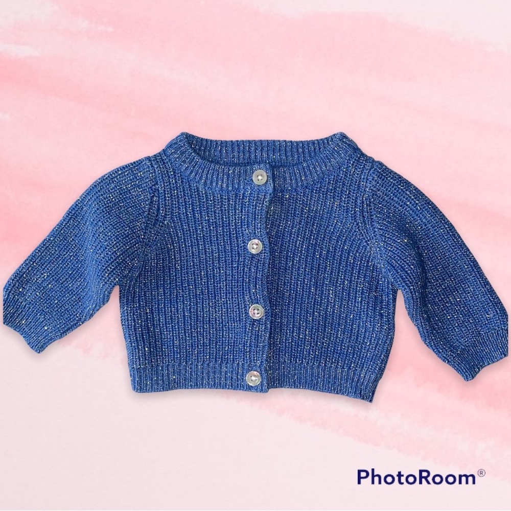 Oshkosh Bgosh Cardigan Newborn Sparkly Blue Knit Button up Baby Sweater